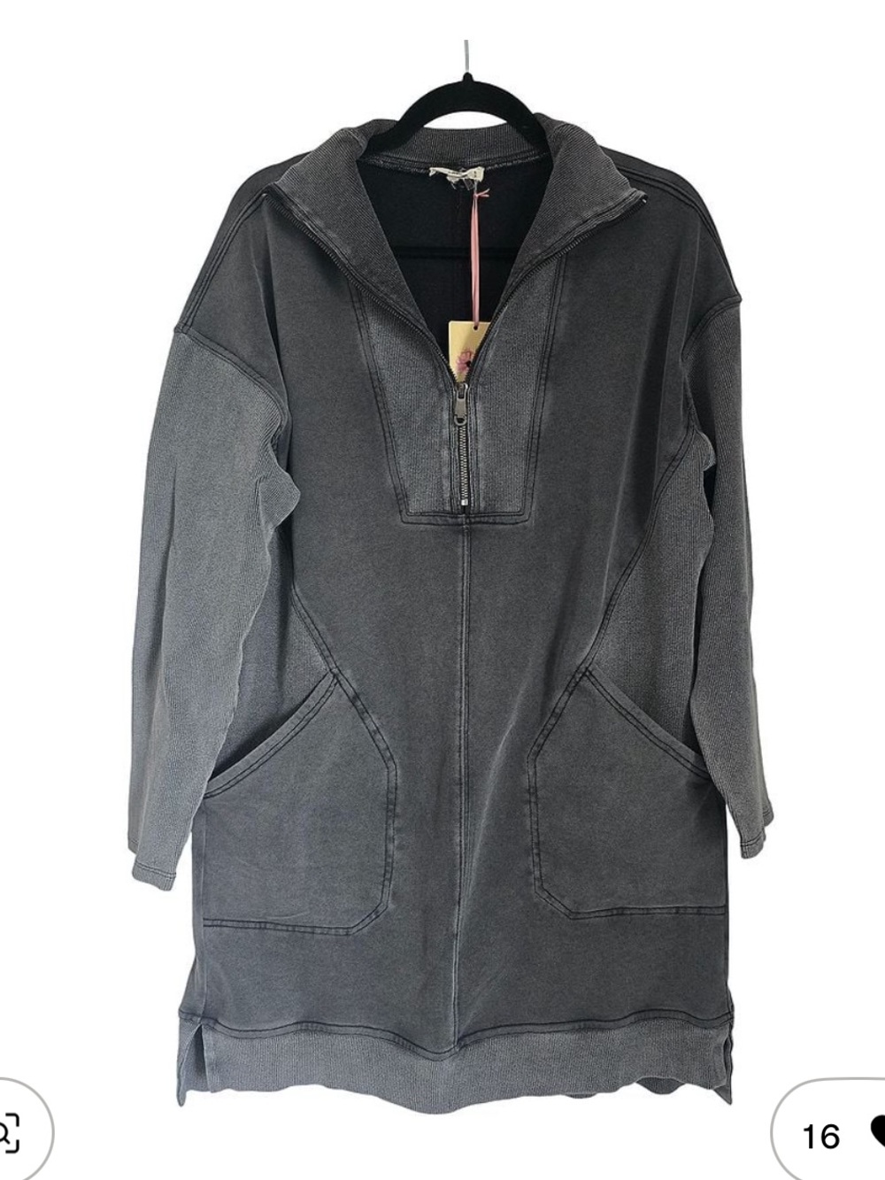 NWT entro Washed Charcoal Longline Pullover Dress